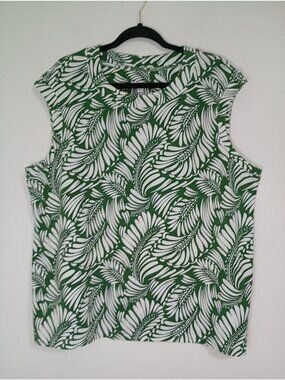 Chicos Green White Leaf Print Sleeveless Top Size 4 US XXL 95% Cotton Womens